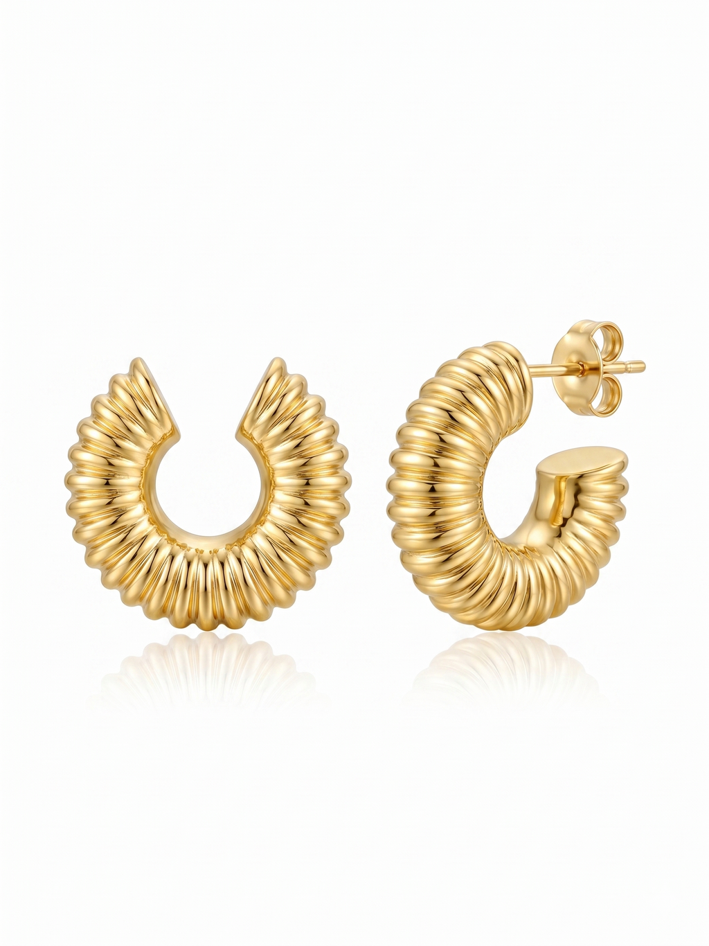 Aros Argolla Acanalada Enchape Oro 3 cms