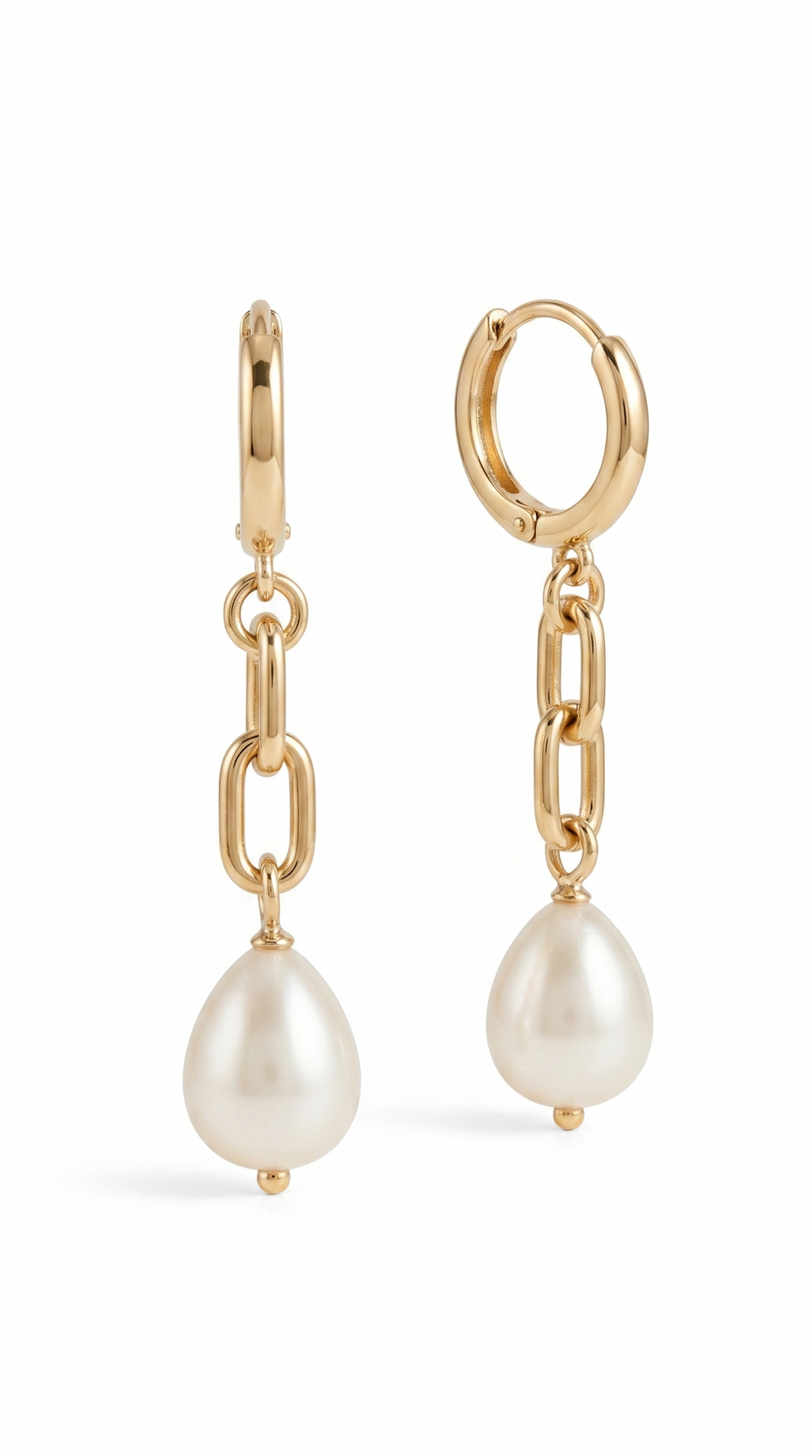 Aros Colgantes Eslabones y Perla Shell Gota 3.5 cms
