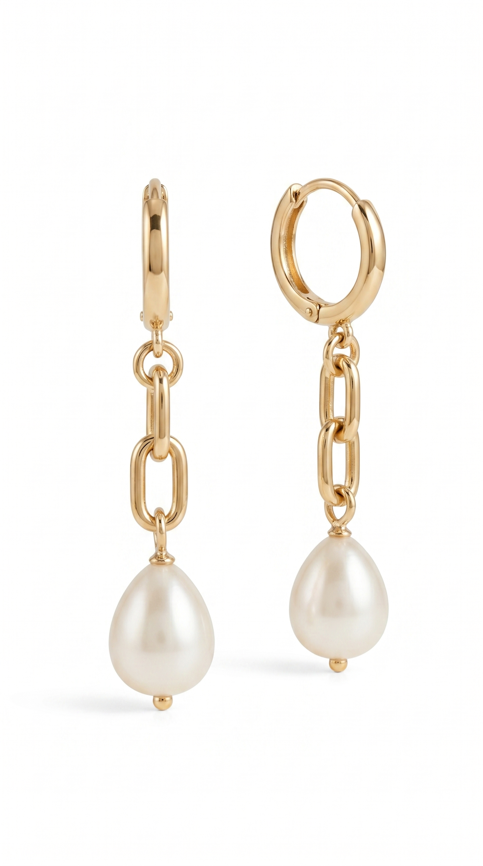 Aros Colgantes Eslabones y Perla Shell Gota 3.5 cms
