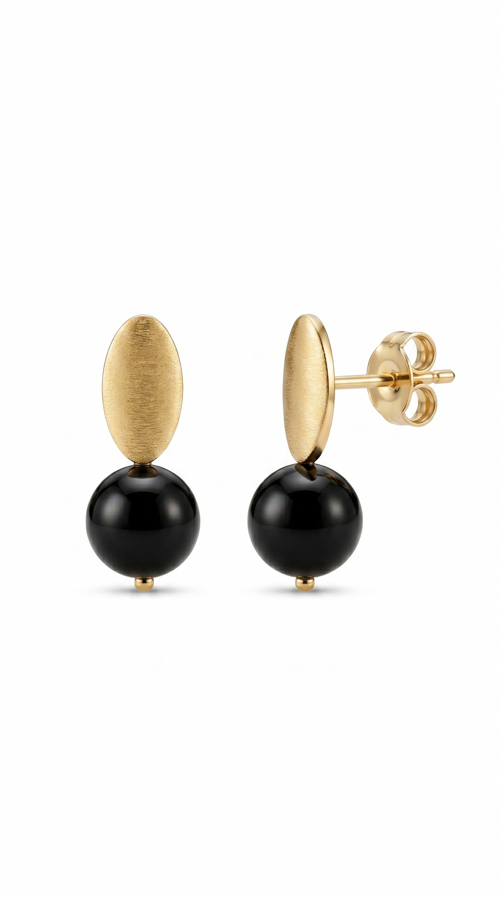 Aros Onix Negro Enchape Oro 2 cms