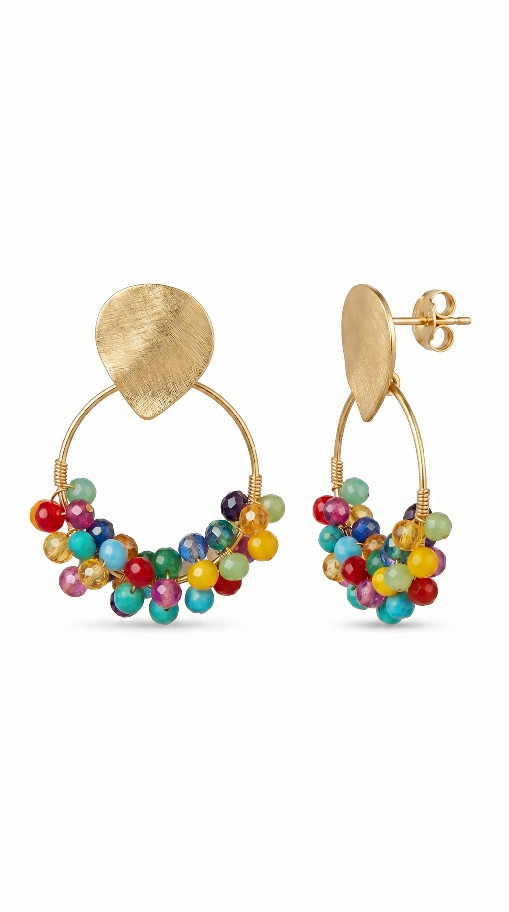 Aros Alambrismo Racimo Cristales Multicolor 4 cms
