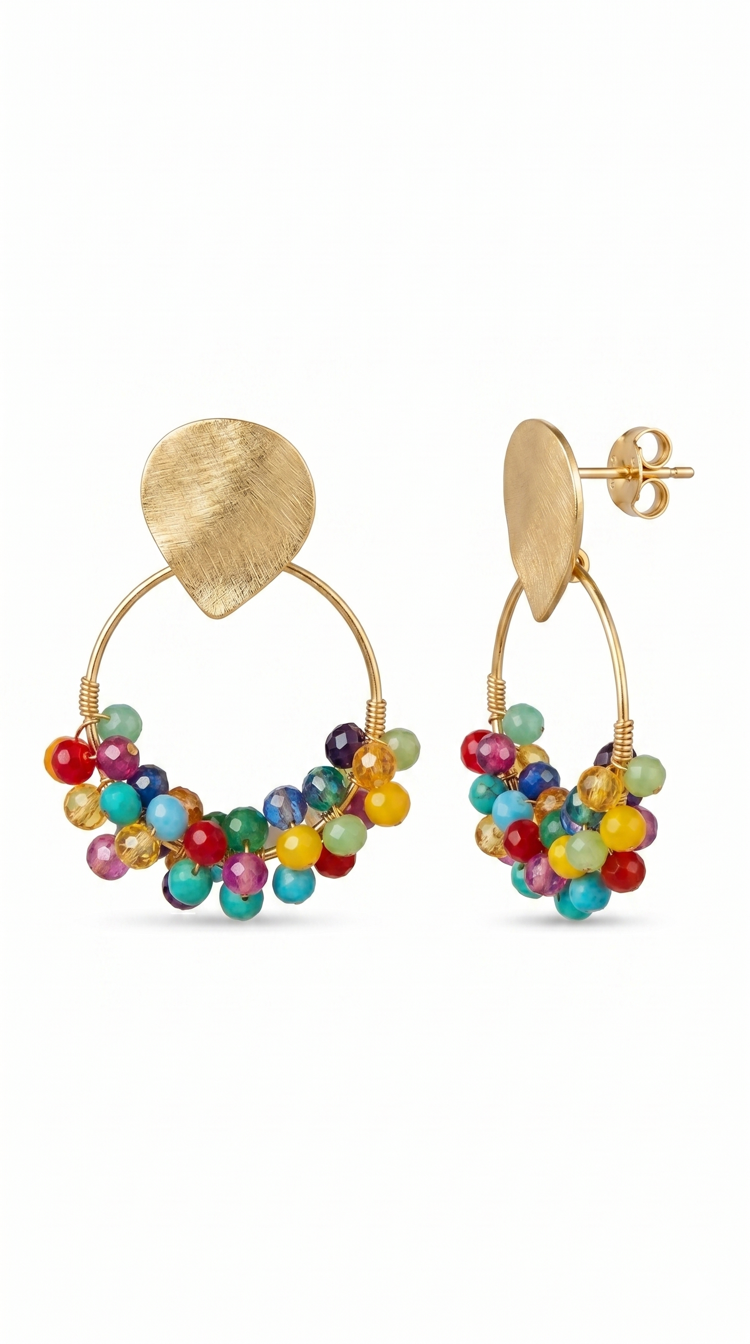 Aros Alambrismo Racimo Cristales Multicolor 4 cms