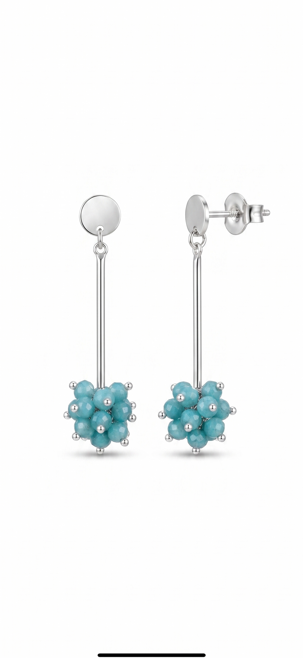 Aros Largos Racimo Turquesa Enchape plata 5 cms
