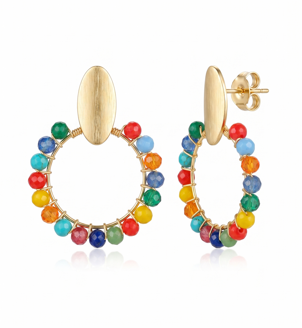 Aros Alambrismo Cristales Multicolor 3.5 cms