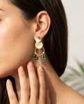 Aros Doble Base Ágatas Verdes Enchape Oro