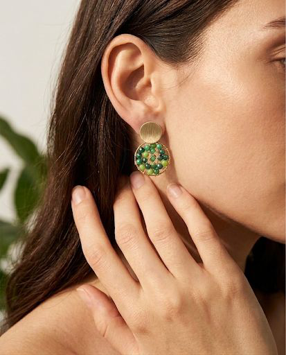 Aros Alambrismo Cristales Verde Enchape Oro