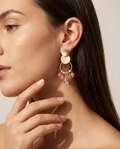 Aros Doble Base Ágatas Rosa Enchape Oro