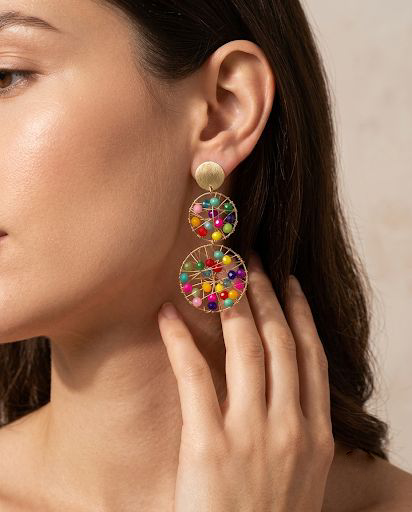 Aros Maxi Alambrismo Dobles Cristales Multicolor