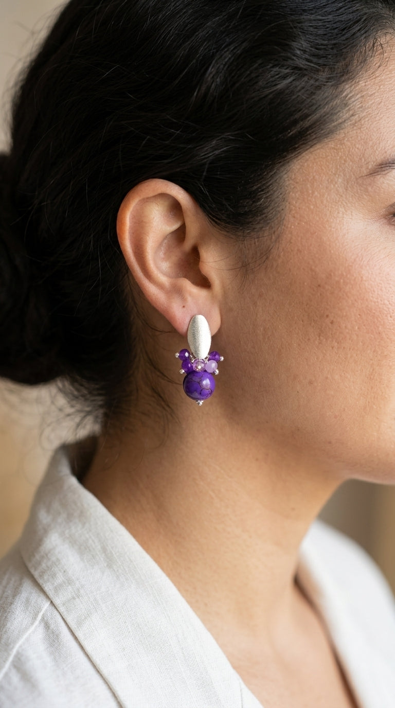 Aros Piedras y Racimo Cristales Morado