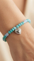 Pulsera Cristales Turquesa Corazón Enchape Plata