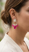 Aros Cristales y Argolla Fucsia Enchape Plata
