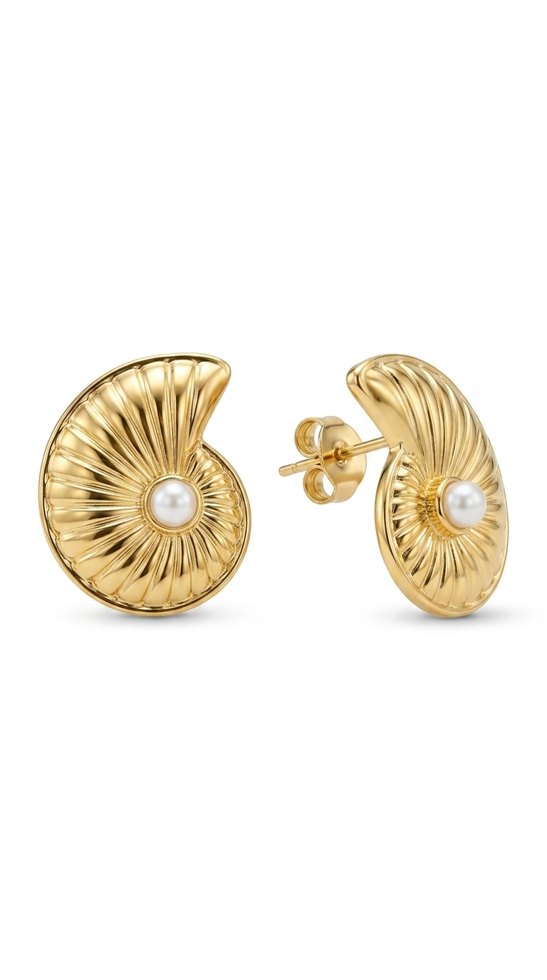 Aros Caracol Marino Con Perla Enchapado en Oro