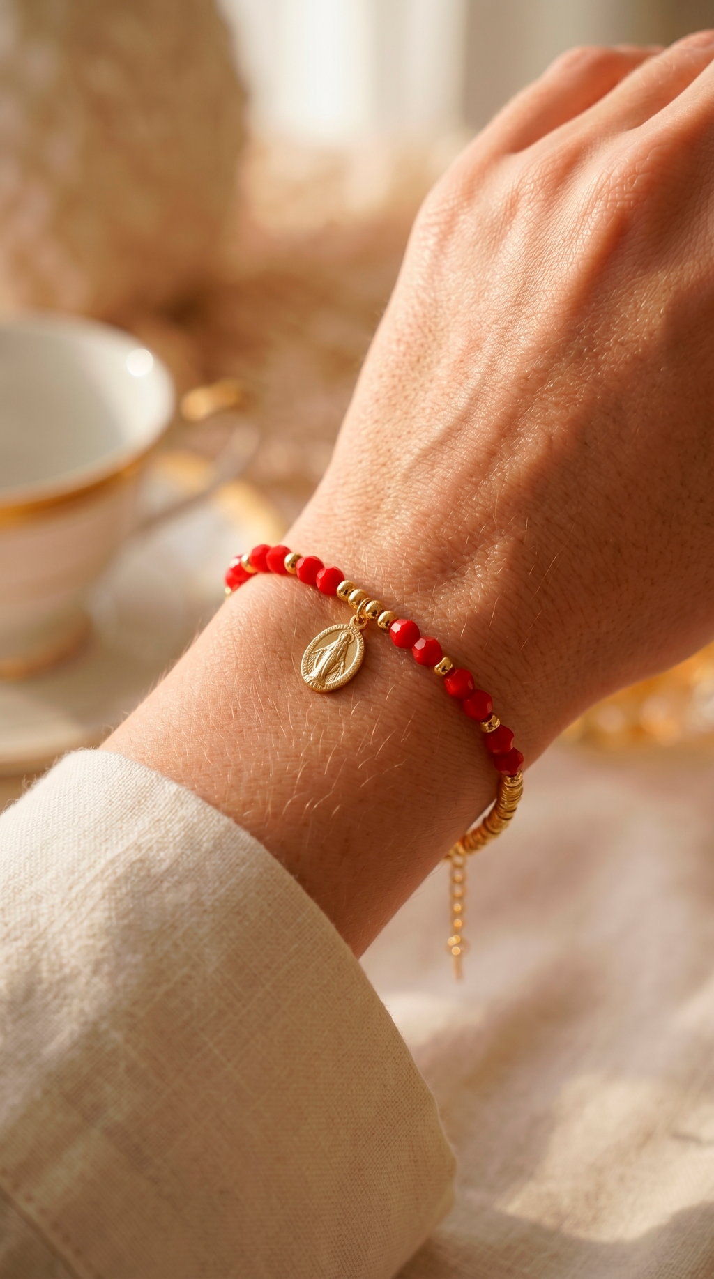 Pulsera Cristales Rojos y Mostacilla Enchape Oro