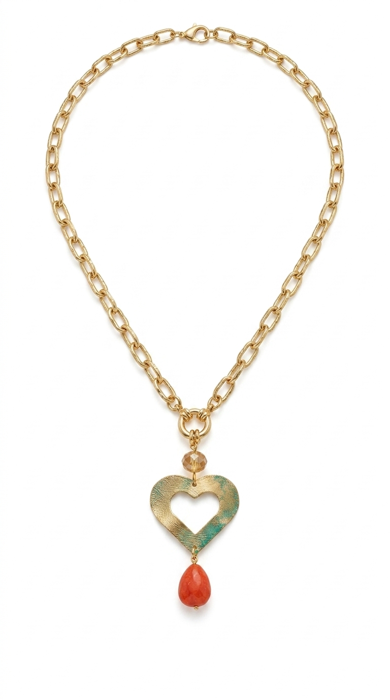Collar Corazón y Piedra Gota