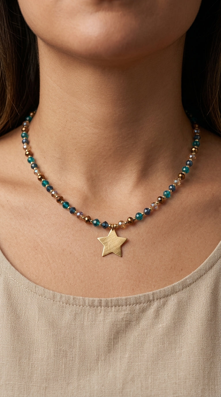 Collar Cristales Estrella Enchape Oro