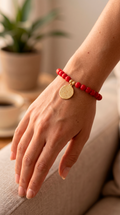 Pulsera Jade Rojo y Padre Nuestro Enchape Oro