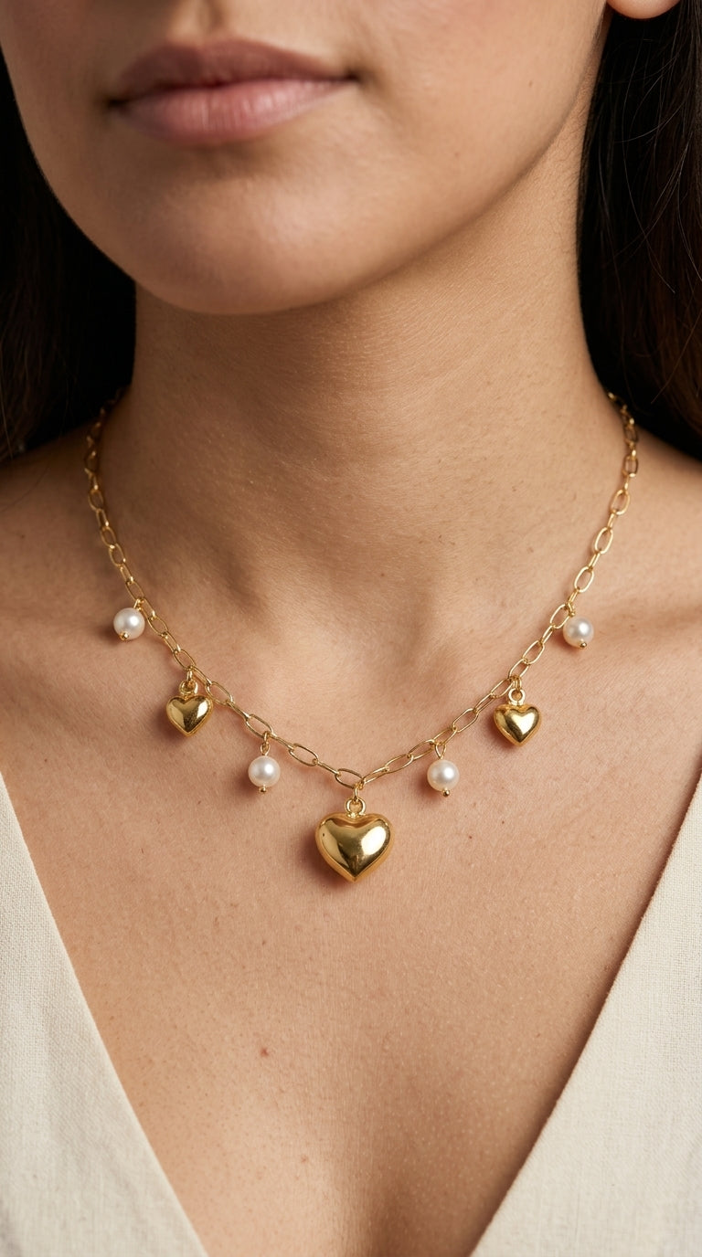 Collar Corazones Inflados y Cristales