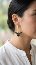 Aros Argolla y Cristales Negro Enchape Oro