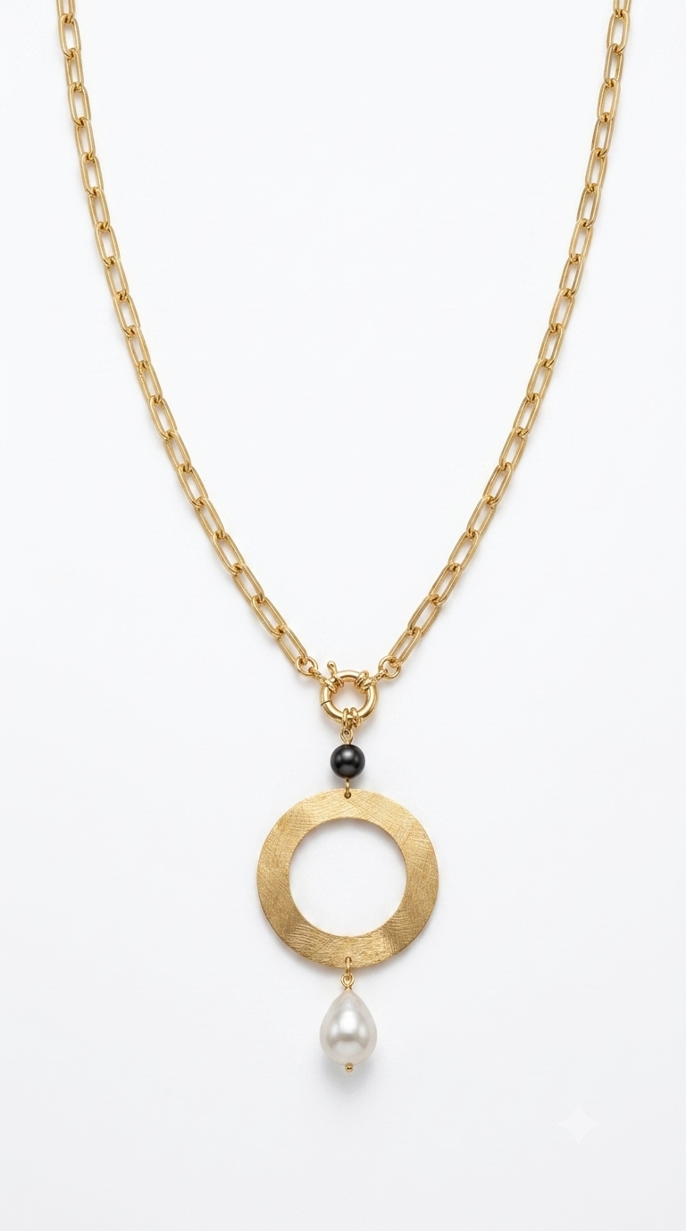 Collar Circulo y Gota Perla Shell
