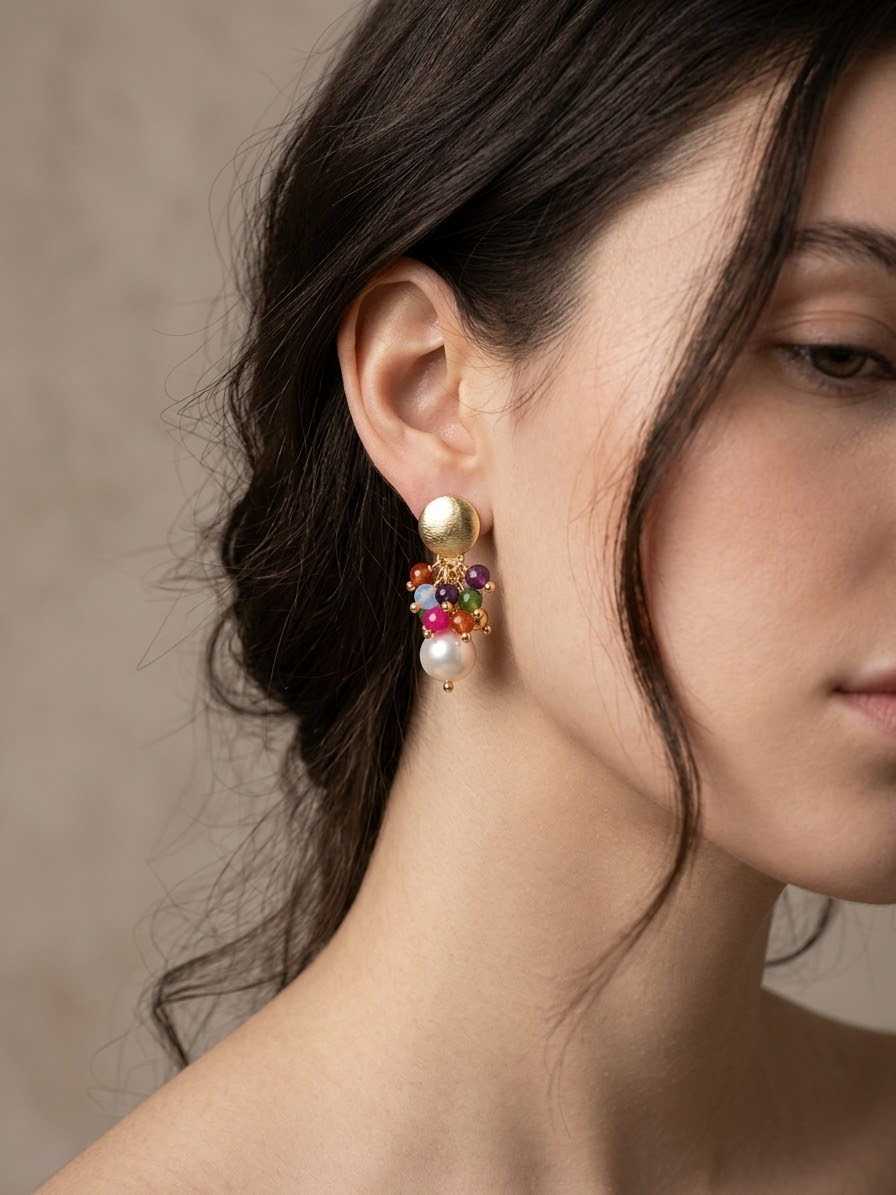 Aros Perla Shell y Agatas de Colores