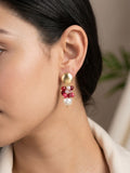 Aros Perla Shell y Agatas de Colores Enchape Oro