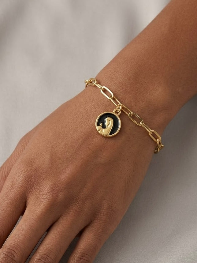 Pulsera Eslabones Virgen Niña Negra Enchape oro
