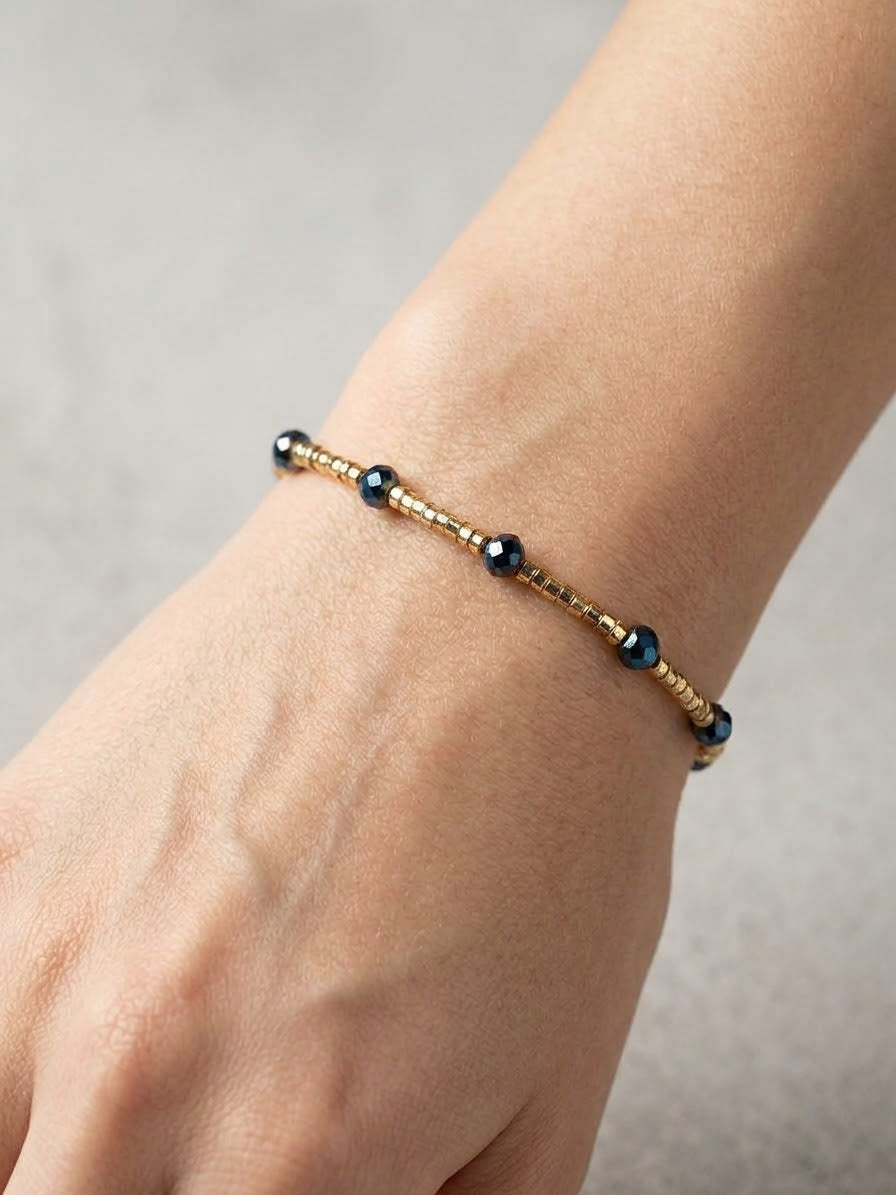 Pulsera Mostacilla Enchape Oro y Cristales Azul Tornasol