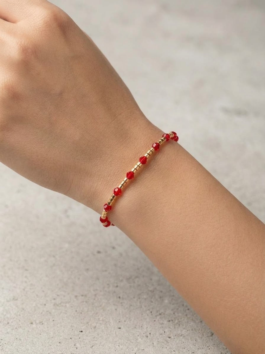 Pulsera Mostacilla y Cristales Enchape Oro