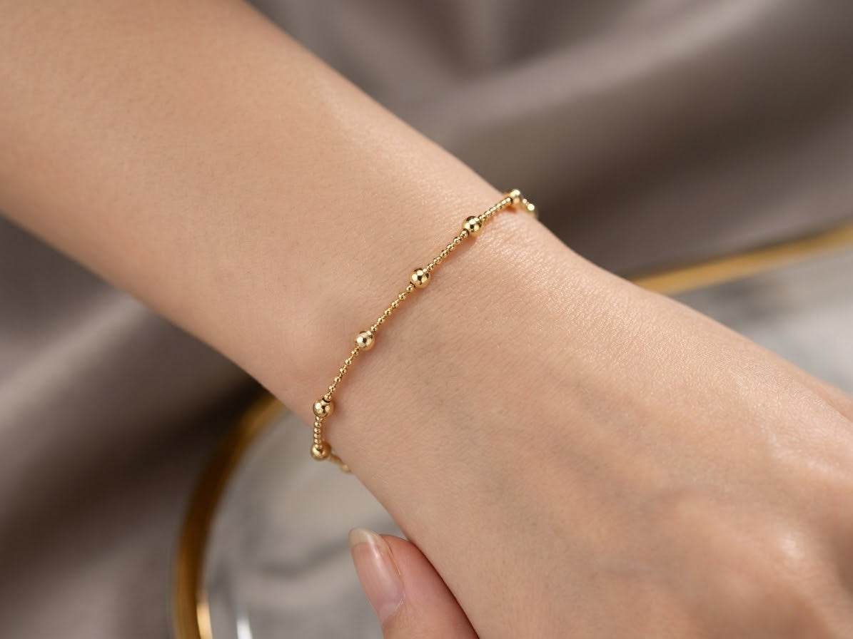 Pulsera Cadena Bolitas Enchape Oro