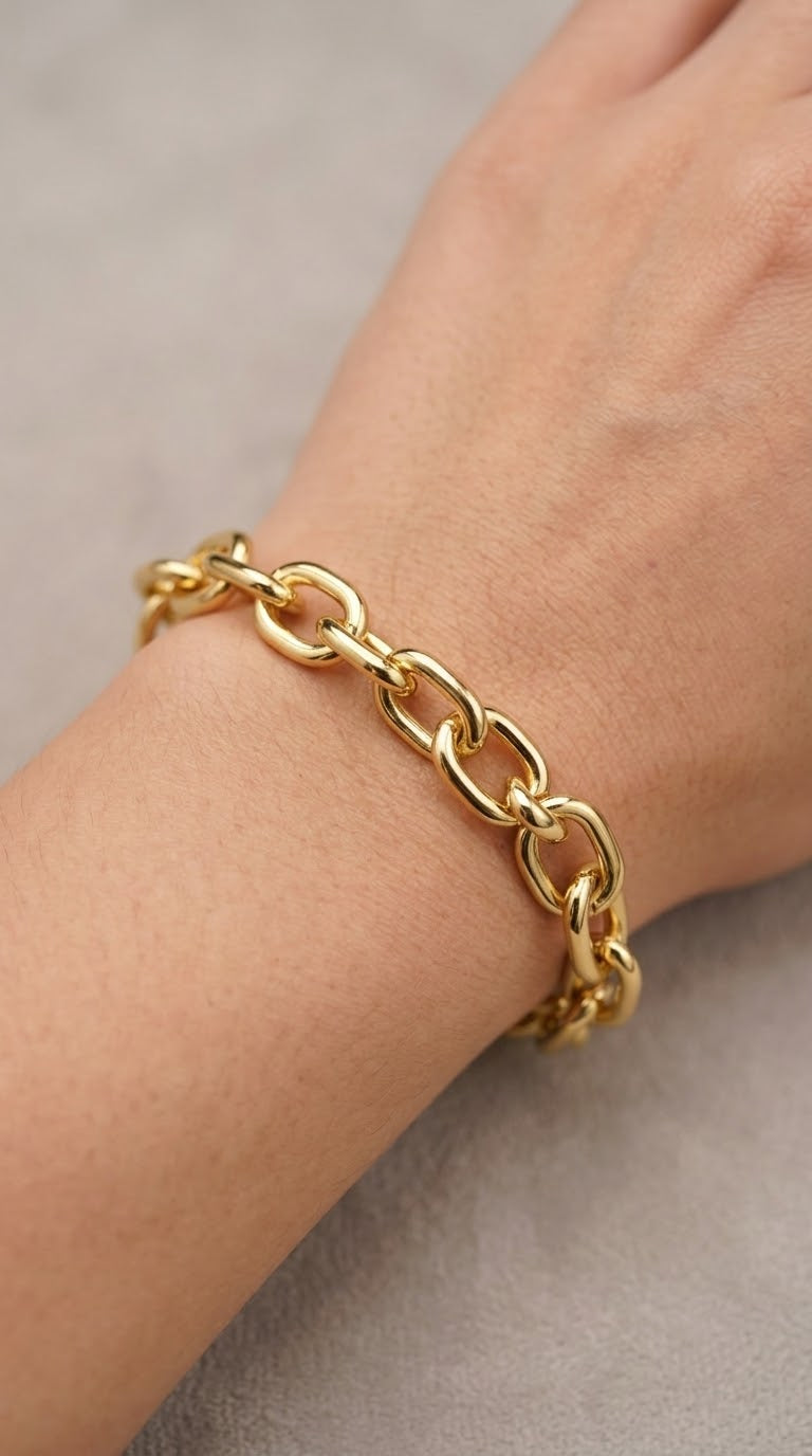 Pulsera Cadena Eslabón Grueso Ovalado Enchape Oro