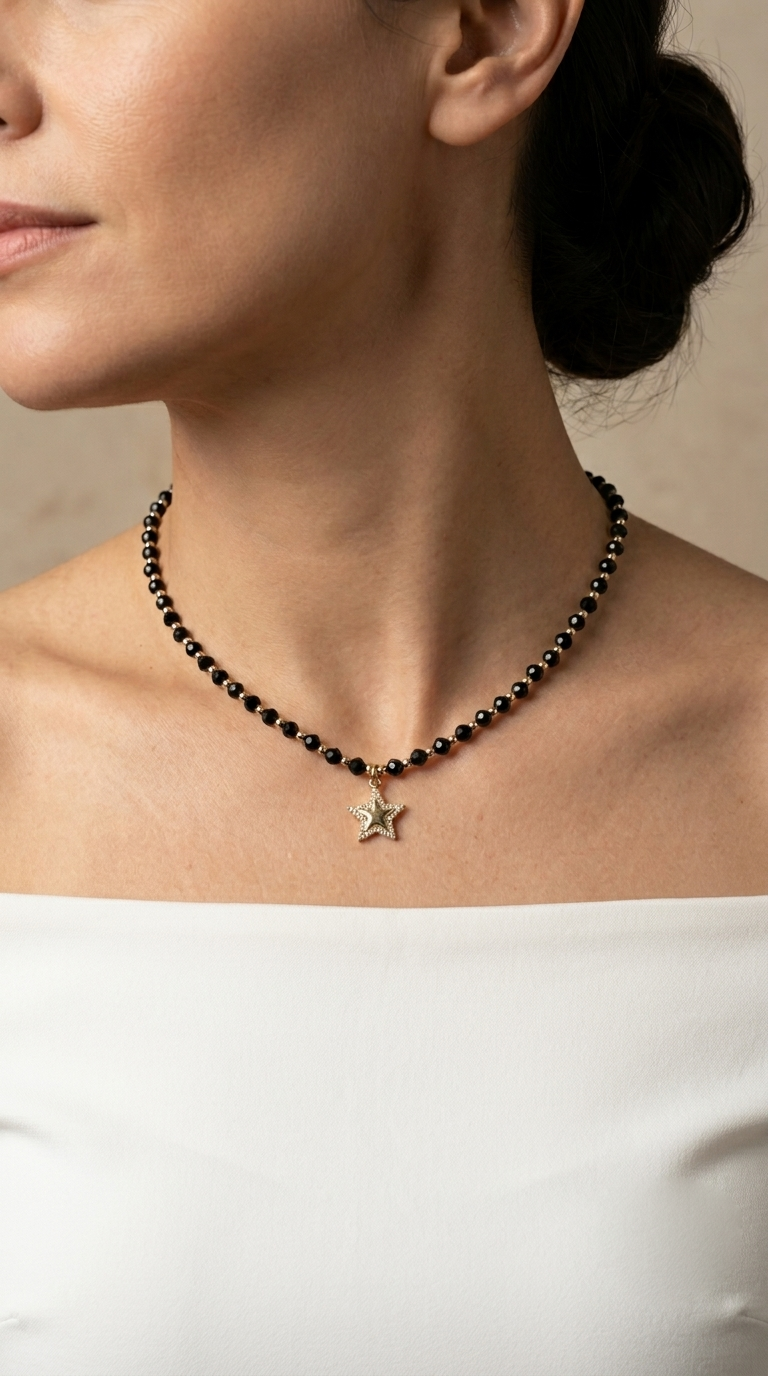 Collar Cristales y Estrella Microcircones Enchape Oro