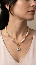 Collar Perla Shell Colores Virgen Niña Blanca Enchape Oro