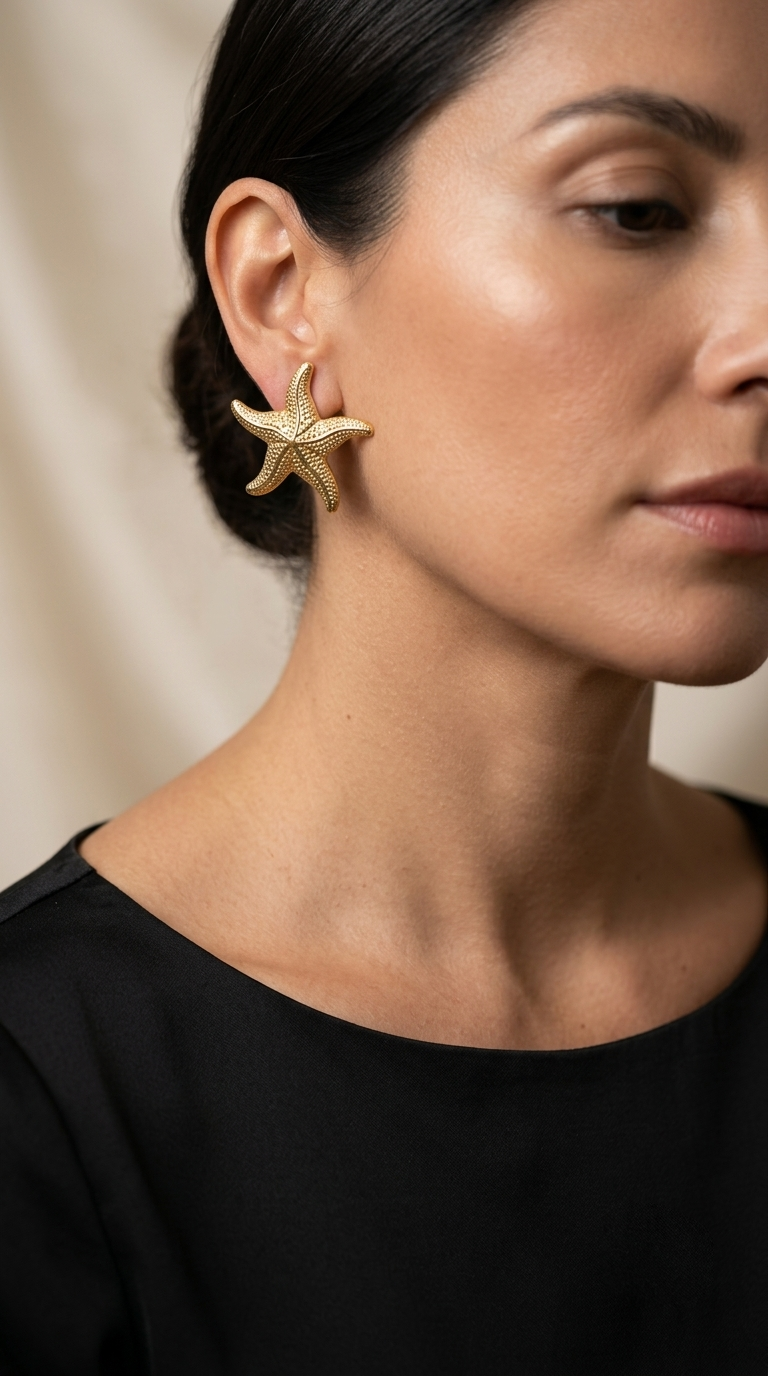 Aros Estrella de Mar Grande Enchape Oro 3.7 cms