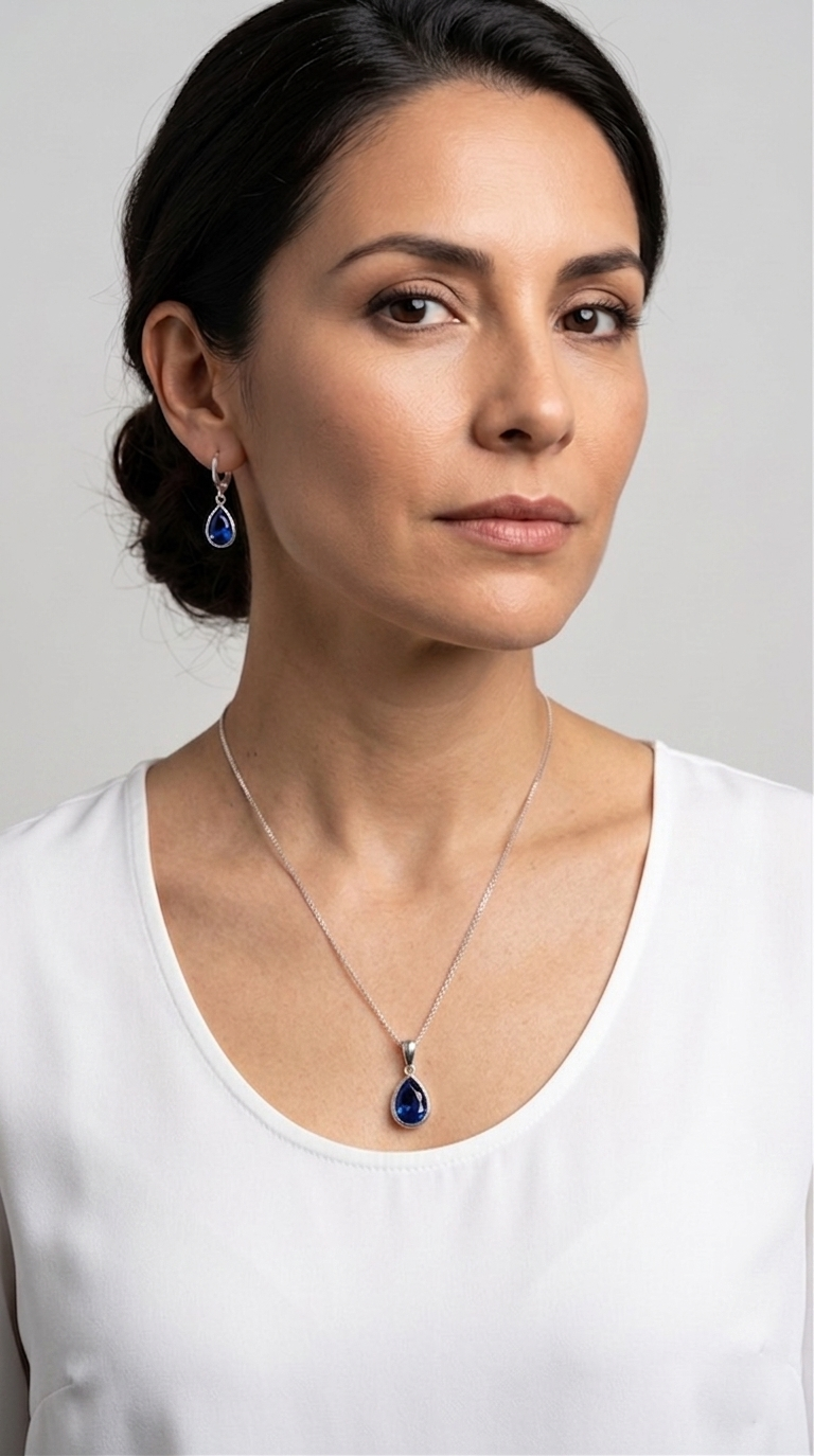 Conjunto Cristal Gota Azul Enchape Plata