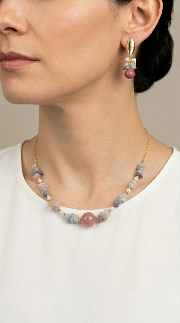 Conjunto Agatas Chip Pastel Enchape Oro