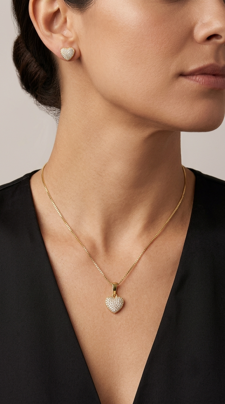 Conjunto Corazón Microcircones Enchape Oro