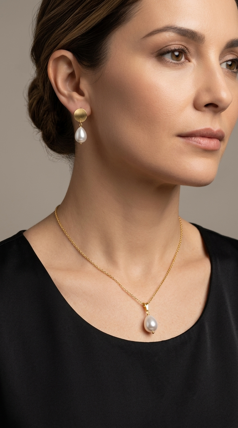 Conjunto Perla Shell Gota Enchape Oro