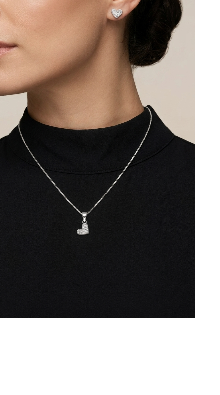 Conjunto Corazón Pequeño Microcircones Enchape Plata