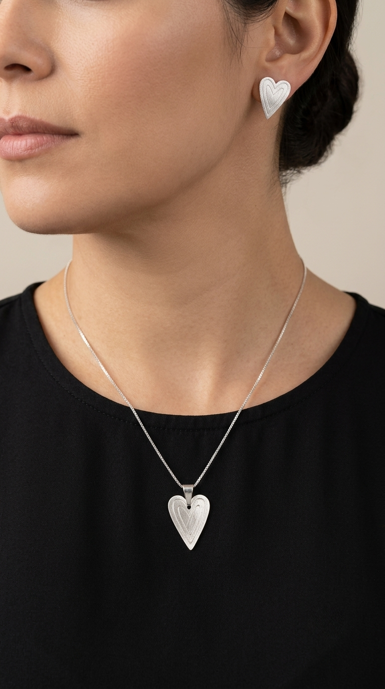 Conjunto Corazón Alargado Enchape Plata