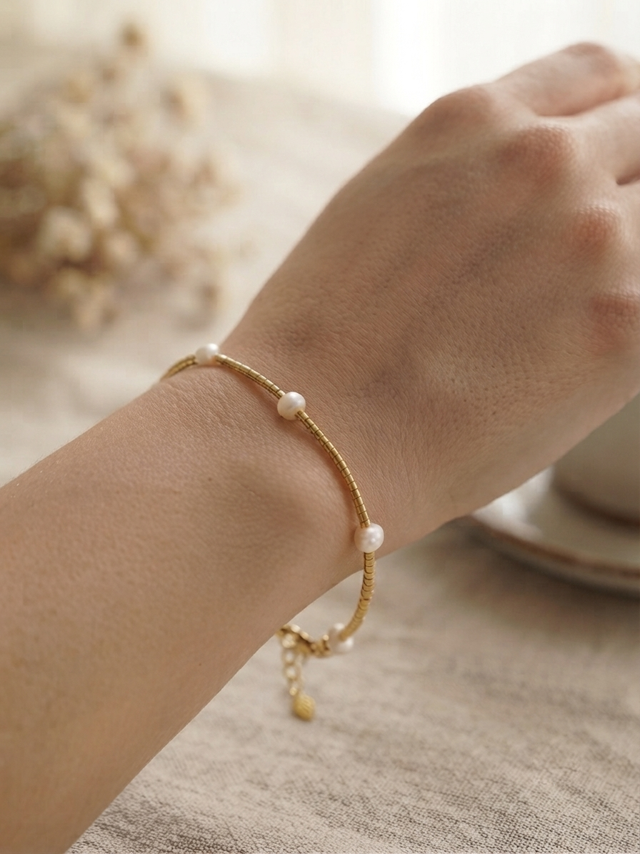 Pulsera Mostacillas y Perlas de Rio Enchape Oro