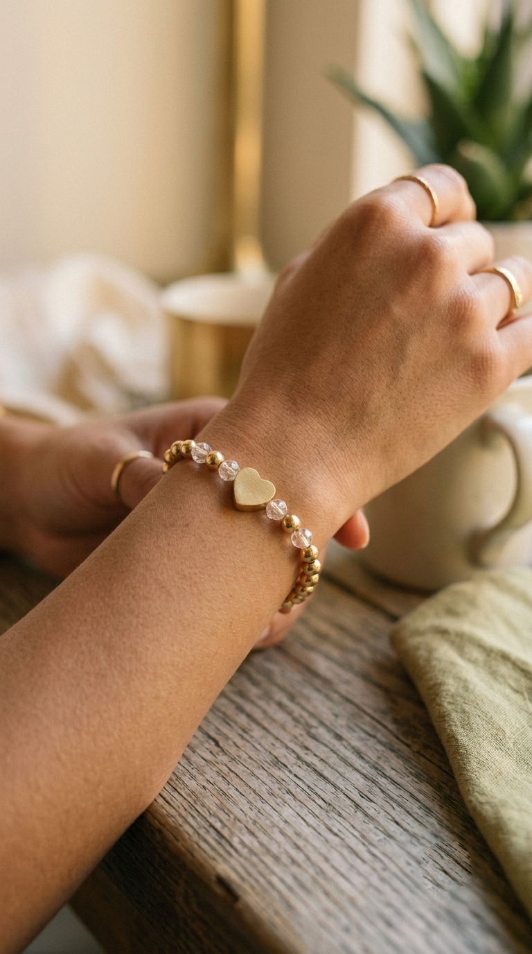 Pulsera de Balines y Corazón Enchape Oro