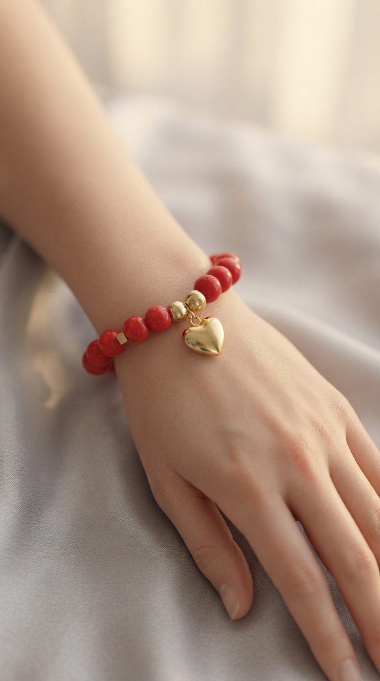 Pulsera Jade Rojo y Corazón Inflado