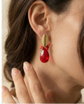 Aros Maxi Gota Cristal Rojo Enchape Oro