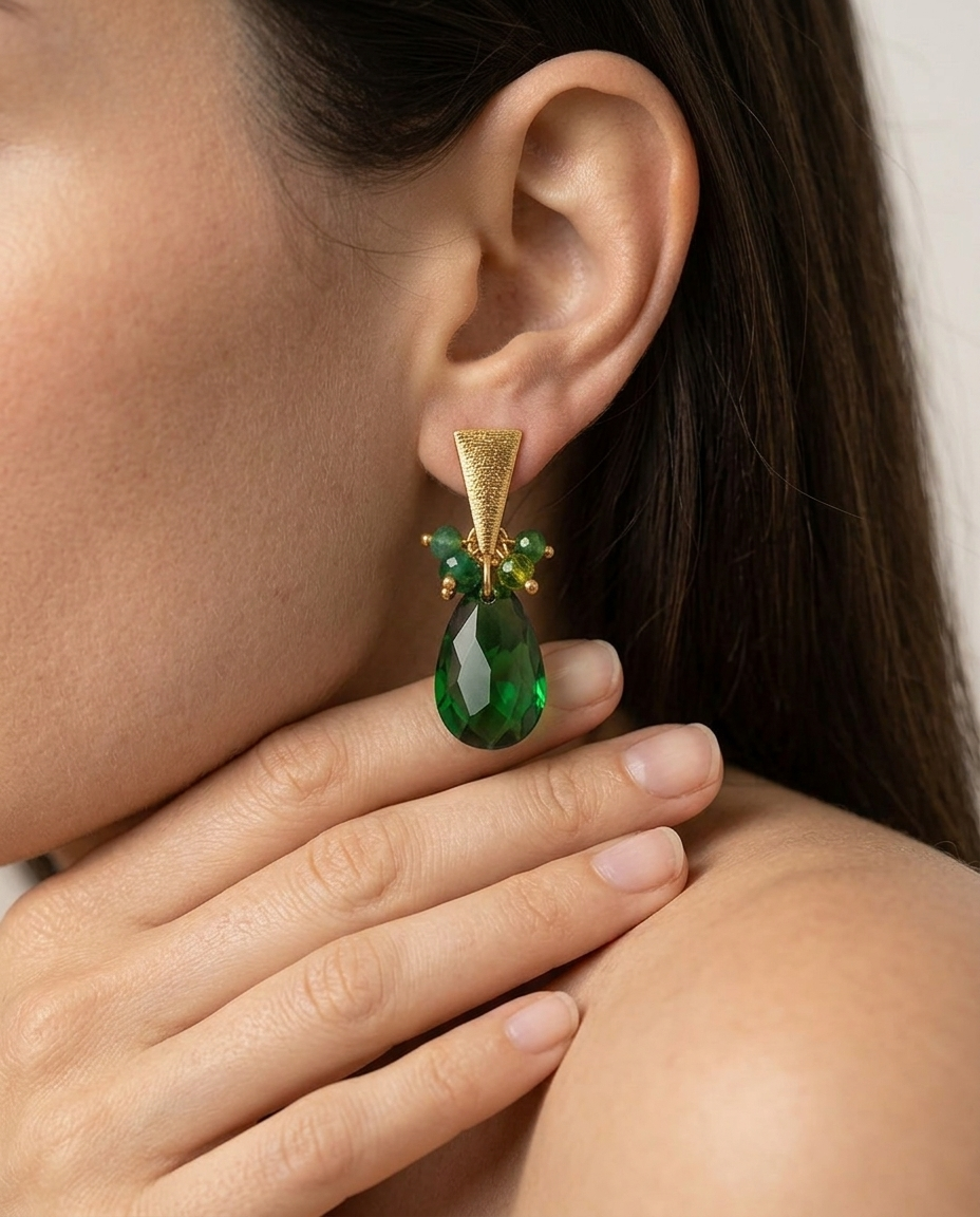 Aros Maxi Gota Cristal Enchape Oro