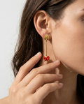 Aros Largos Racimo Cristales Rojo Enchape Oro