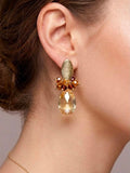 Aros Maxi Gota Cristal Beige y Racimo Enchape Oro