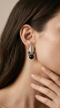 Aros Onix Negro y Racimo Cristales Enchape Plata