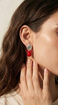 Aroa Jade Rojo y Racimo Cristales Enchape Plata