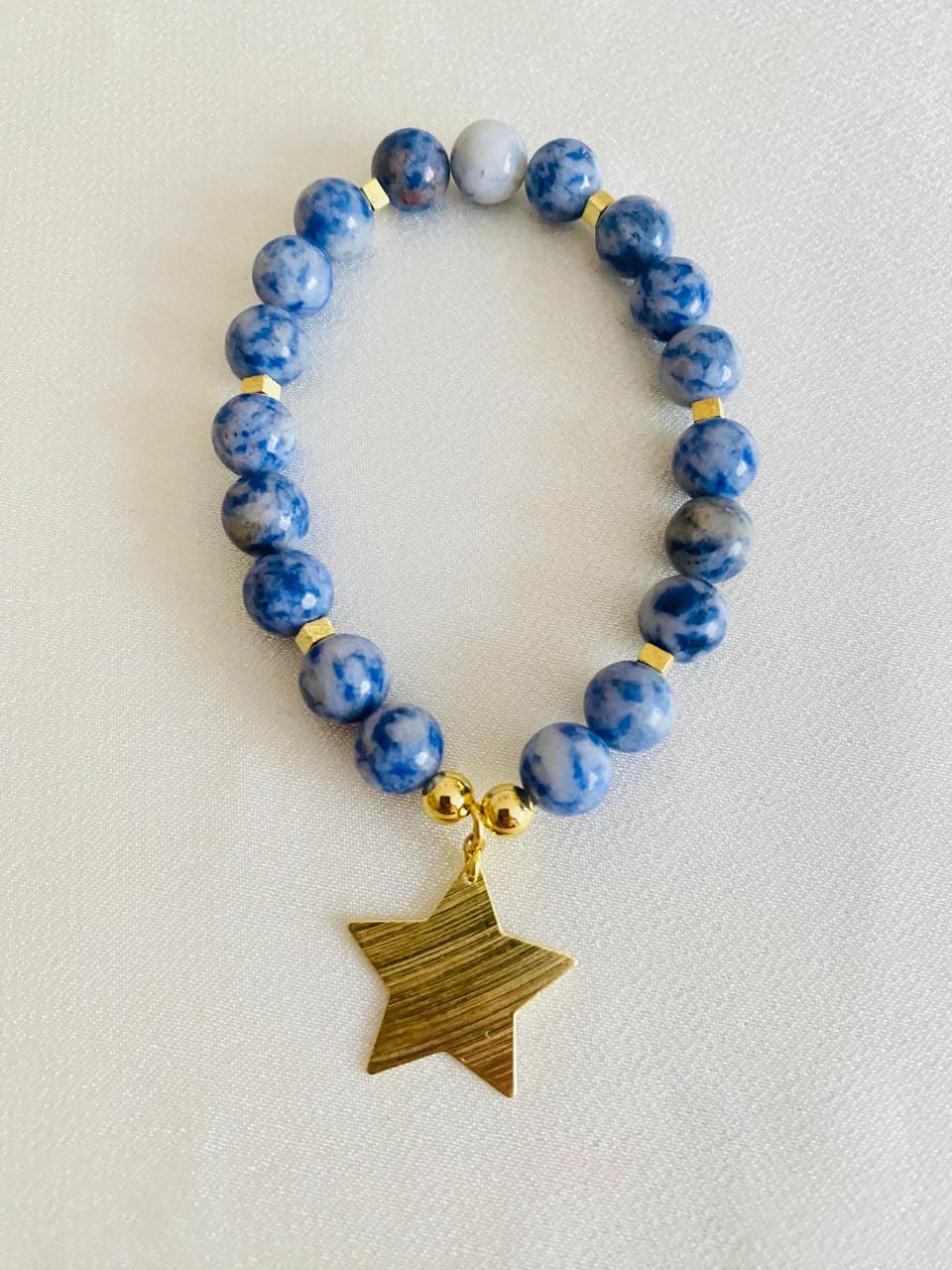 Pulsera Piedra Sodalita y Estrella Enchape Oro