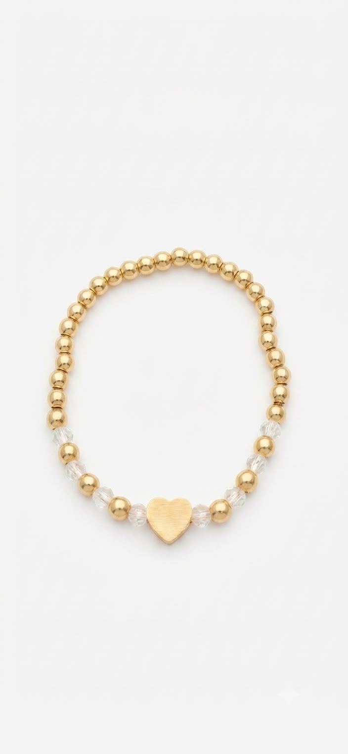 Pulsera de Balines y Corazón Enchape Oro